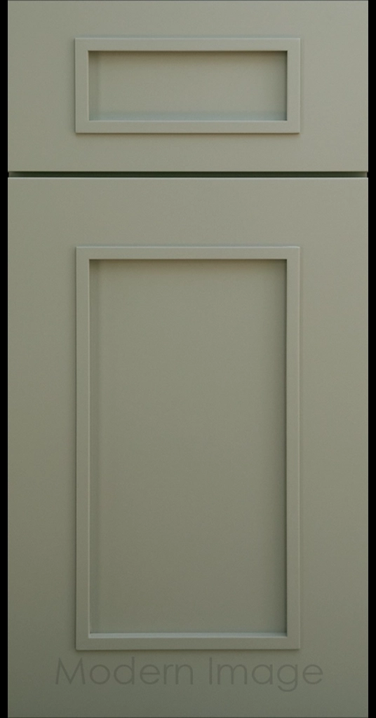 Gilbert cabinet a recessed flat panel and elevated molding in Evergreen color.